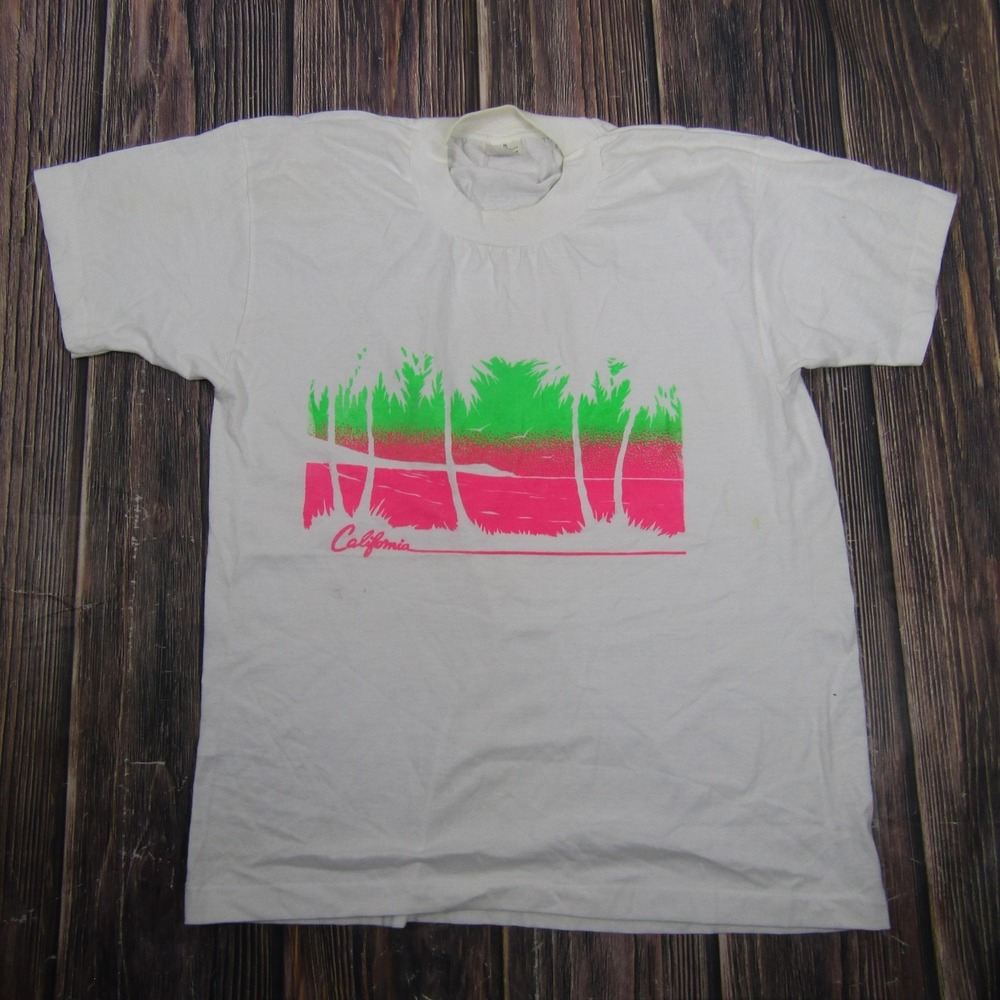 Vintage Newstar California Palm Trees Shirt Mens XL White Single Stitch Tee